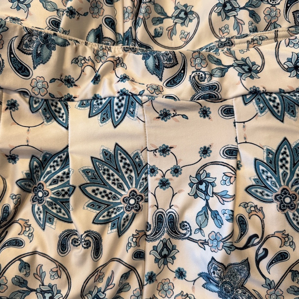 Cato Cream & Teal Paisley Wide-Leg Pants - Picture 3 of 9